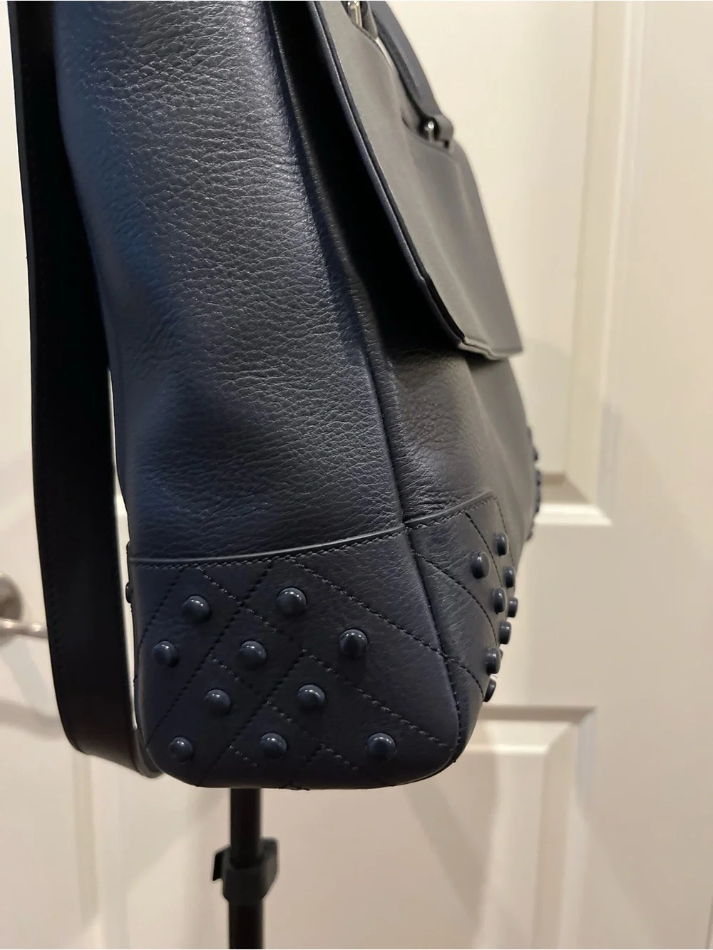 TOD'S Dark Navy Blue Leather Gommino Envelope Briefcase Messenger Bag NWOT